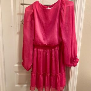 Hot pink chiffon mini dress